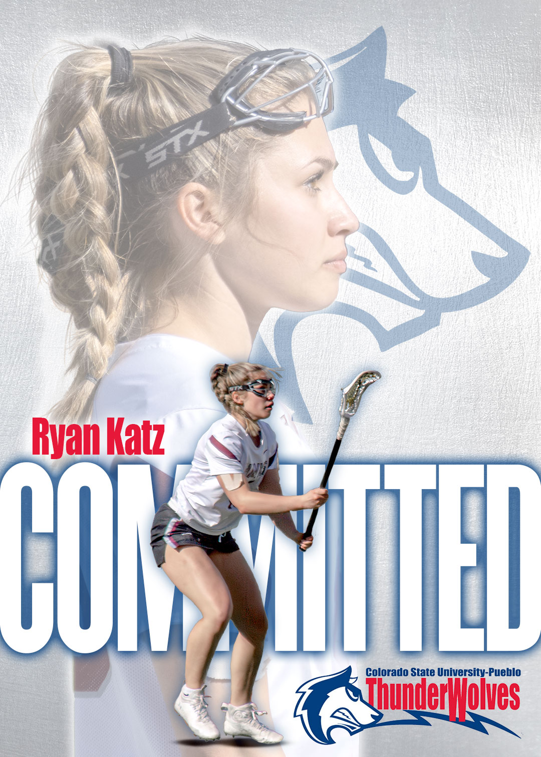 College committed graphic for female lacrosse player.